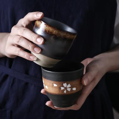 China Zen Teacup Handmade Retro Stoneware Disposable Hand Painted Head Cup for sale