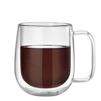 China Double Wall Borosilicate Glass Thermos Mug Disposable Water Tea Coffee Mug With Handle for sale