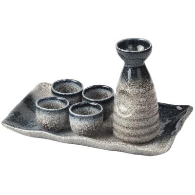 China Black Ceramic Disposable Japanese Style Folder Pottery Wine Ware Set for sale