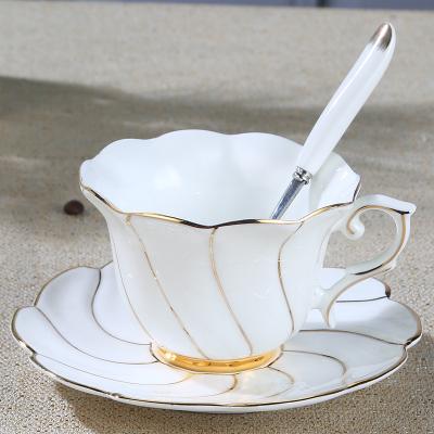 China Gold Soft Bone China Coffee Cup Disposable Hand Painted European Style Tea Set for sale