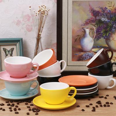 China Disposable 300ml Custom Iced Ceramic Coffee Cappuccino Espresso Latte Cup With Saucer for sale