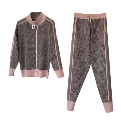 China Anti-Wrinkle Christmas Tree Knit Sweater Two Piece Sports Cardigan Tracksuits Cardigans Sets Harem Chic Open Pants for sale