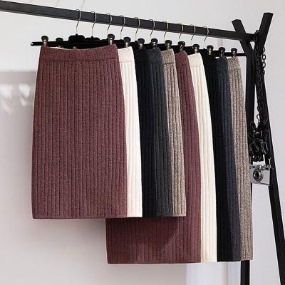 China 60-80CM Anti-Static Elastic Band Women Skirts Autumn Winter Warm Knitted Straight Skirt Long Mid Ribbed Black for sale