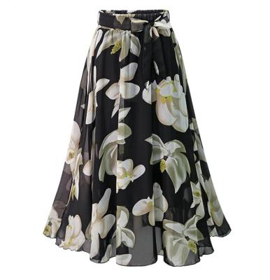 China New Plus Size Women Chiffon Skirt Europe Fashion Breathable Bow Striping Floral Print Skirt Summer Jupe Femme Lace Up Falda Mujer for sale