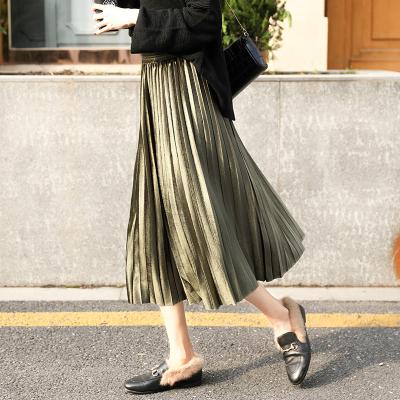 China Autumn Long Vintage Gray Korean Maxi High Waist Casual Winter Women's Skirt Women's 2021 Pleated Velvet Breathable Pleated School Girl Black Skirt for sale