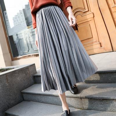 China Breathable Pleated Ladies 2021 Long Maxi Elascity Casual Party Skirt Winter Vintage Waist Velvet Black Skirt Women High Waist Skirt for sale