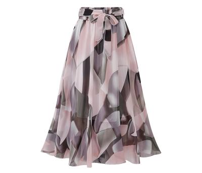 China 2021 Summer Breathable Streetwear Women Skirt High Elastic Waist Jupe Femme 4XL 5XL Plus Size Skirt Floral Print Black Pink Bow Midi Skirt for sale