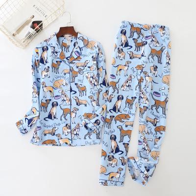 China Breathable Home Suit Cotton Women Pajamas Sets Cute Sleepwear Casual Soft Pijama Mujer Cartoon Dog Pajamas Couples for sale