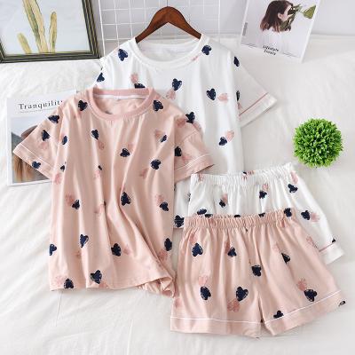 China Home Pajamas Femme Nightgown Summer Pijama Mujer Heart Printing Women's Clothing Breathable Suit Cotton Pajamas Sleepwear for sale