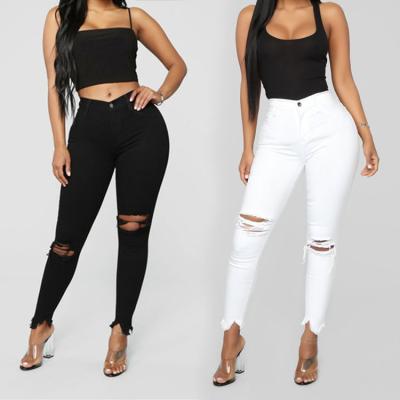 China Breathable Black And White Ripped Jeans For Women Slim Jeans Skinny Casual Pencil Pants Shapes Womens Clothing Plus Size S-3XL for sale