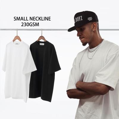 China 230 Gsm Anti-Wrinkle PC230 Custom Cotton Pro Club Heavy Neckline Plain Black O Neck 100% Oversized White Boxy Small Men's T-shirts for sale