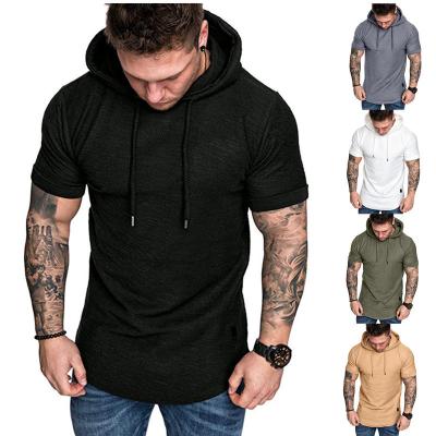 China 2022 New Arrivals Anti-Wrinkle Sports Gym Plain Shorts Sleeve Organic Cotton Bamboo Men's Wicking T-Shirt With Hood Hg 1053 for sale