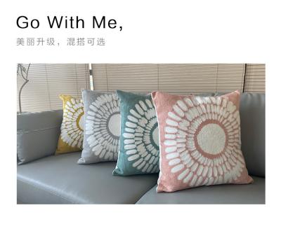 China Factory wholesale 45X45cm PORTABLE cotton linen European luxury sofa cushion sunflower embroidery geometric pillow for sale