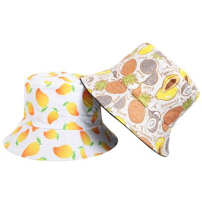 China 2021 fashion factory wholesale fruit pattern designer custom winter fisherman hat bucket hats digital printing custom logo for sale