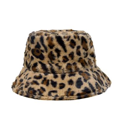 China Thick Plush Fuzzy Fisherman Bucket Hat Designer Faux Fur Print Winter Warm Cozy Girl Adult Women for sale