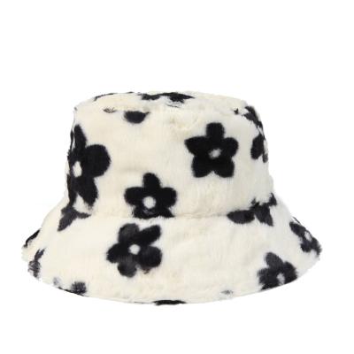 China Fuzzy Winter Fur Hats Warm Casual 2020 New Girls Letter Letter Multi Colored Printed Bucket Hat Faux Fur Bucket Hat Fisherman for sale