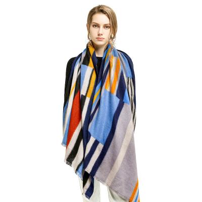 China Fashion factory direct sale 180X90cm color stripe printing design winter pashmina scarf thick soft cashmere warm shawl for sale