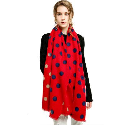 China Factory Direct Sale 180X90cm Fashion AW-19018 Cashmere Scarf Two Color Dot Print Design Winter Thick 100% Warm Shawl for sale