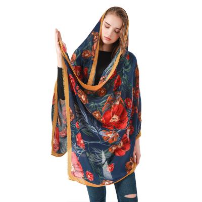 China Hot sale fashion autumn and winter models 180X90cm flower print design ladies scarf glamorous red scarf large for sale