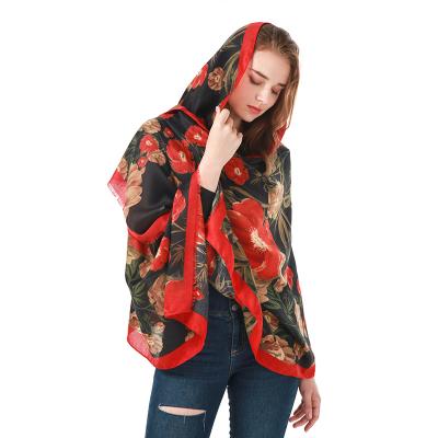 China Fashion thousands of styles in store: 180X90cm stock glamorous red flower designer scarf scarves for women elegant shawl neckerchief for sale