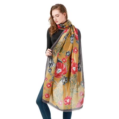 China Fashion factory wholesale 180X90cm flower print design winter cotton scarf shawl and scarf for sale