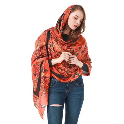 China Plush Made in China 180X90cm Ancient Mysterious Creature Print Design Shawl and Scarf Designer Scarf for sale