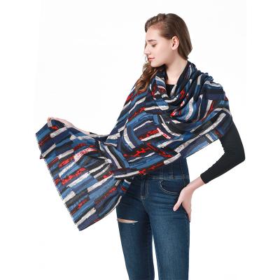 China Thousands of styles plush in store 180X70cm stripe print design winter thick ladies warm cashmere scarf for sale