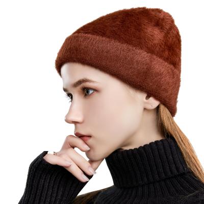 China 2021 Image Newcomers Fashion Women Casual Soft Warm Solid With Fur Beanie Hat for sale