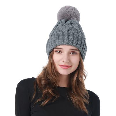 China 2021 Image Newcomers Fashion Women Artist Soft Warm Casual Hat Solid Fur Pompom Knitted Beanie Hat for sale