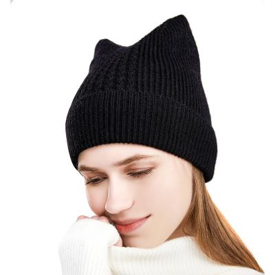 China 2021 Image Newcomers Fashion Women Casual Soft Warm Cute Knitted Hat Cat Ear Knitted Beanie Hat for sale