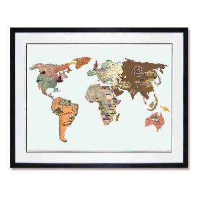 China Modern Hot Selling World Map 3D View Collage Hangings Paper Art for sale