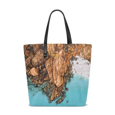 China Polyester Custom Design OEM Shopping Large Travels Waterproof Double Sided Printing Canvas Polyester Bag Blank Large Tote Bag for sale