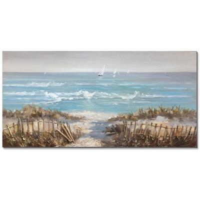 China Large Size Abstract Picture Blue Sea Landscape Framed Handmade 3D Wall Art Oil Painting for sale