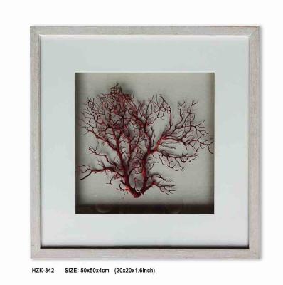 China Ceramic 3d Frames Glass Wall Art Red Sea Fan Shadow Box Wall Art for sale