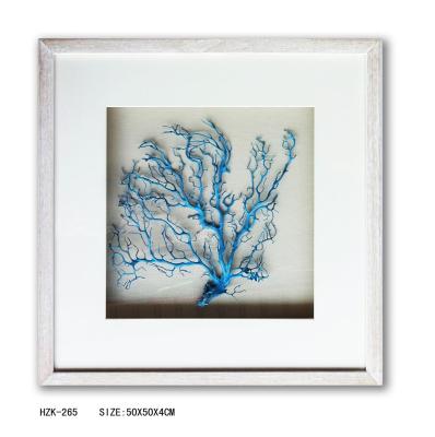 China Minimalist Modern Interior Home Wall Design Blue Natural Glass Shade Box Sea Fan Wall Art for sale