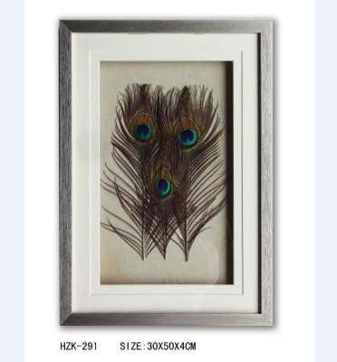 China Feather Brown Peacock Feather Frame Glass Wall Decor Shadow Box for sale