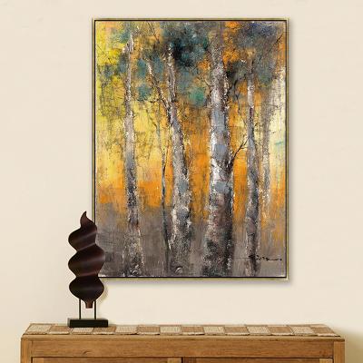 China Modern Wall Decoration Hand Painted Landscape Forest Tree Leaves Autumn Oil Painting On Canvas for sale