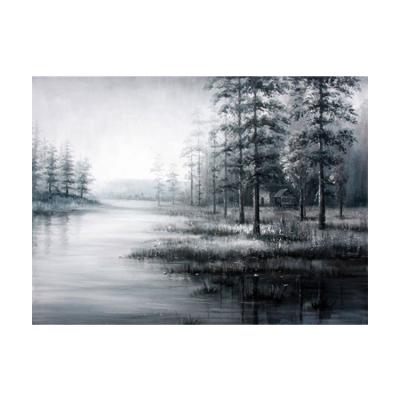 China Wholesale Beautiful Realistic Hot Sale Pine Tree Forest Lake Landscape Oil Painting for sale