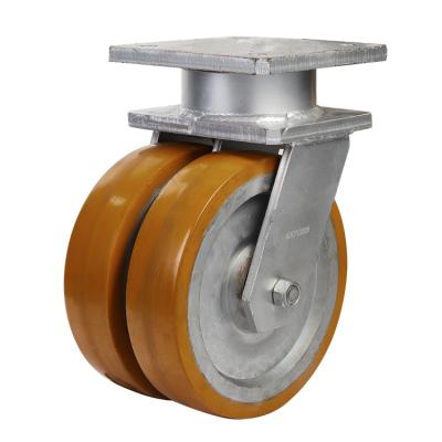 China Ultra-heavy duty 5 ton industrial PIVOT wheel double caster iron core polyurethane caster wheel for sale