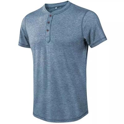 China OEM Sustainable Men's Henley Shirt Short Sleeve Solid Light Weight 3 Button Casual Slim Fit T-Shirts for sale