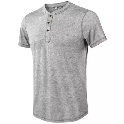 China Sustainable Mens 100%Cotton Henley Short Sleeve T-Shirt Soft Crewneck Ribbed Neckline And 3 Button Placket for sale