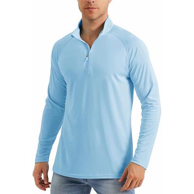 China Sun Protection Anti-Wrinkle UPF 50+ T-shirt Men's Long Sleeve Outdoor Lightweight Quick Dry T-Shirt Zipper UV Tee for sale