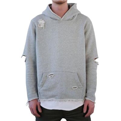 China New Style Wholesale Anti-Wrinkle Destroy Fray Cut Edge Men Hoodies In Heather Gray for sale