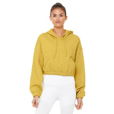 China Anti-Wrinkle Jogging Terry Half Zip Cropped Sweatshirt 100% French Cotton Women's Half Zips for sale