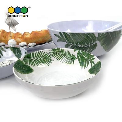 China Stocked Natural Leaf Pattern Design Customized Logo Melamine Wholesale Salad Soup Bowl For Dinner for sale