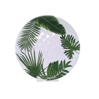 China High Quality Stocked Melamine Dinner Dishes Electroplate Wholesale Green Leaf Design Dishes For Dinnerware for sale