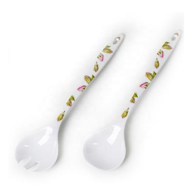 China Popular Wholesale Stocked Design Melamine Spoon and Fork Flamingo Flatware Sets Customized Logo High Glossy White with Decal All-Season for sale