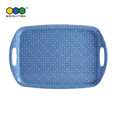 China Home High Quality Plastic Rectangle 18 Inch Melamine Serving Trays With Two Handle for sale