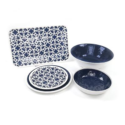 China Stocked OEM Unbreakable Melamine Dishwasher Safe Custom Picnic Dinnerware Sets For Tableware for sale