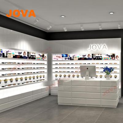 China Concise Wall Display Eyewear Retail Showcase Optical Store Display Stands With Glass Shelves for sale